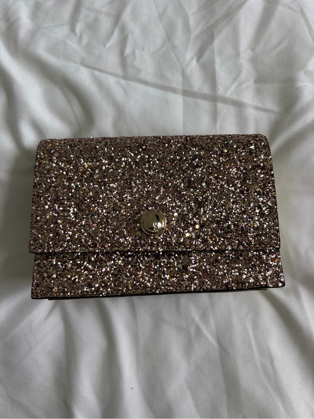 Nine West Glitter Foldover Clutch in Gold Sparkle with Chain